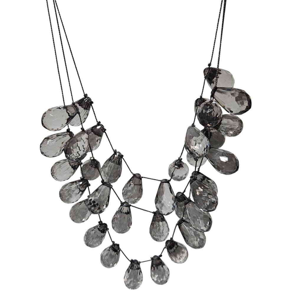 Elegant Faceted Crystal Teardrop Bib Necklace Multi Strand Fashion Jewelry Women